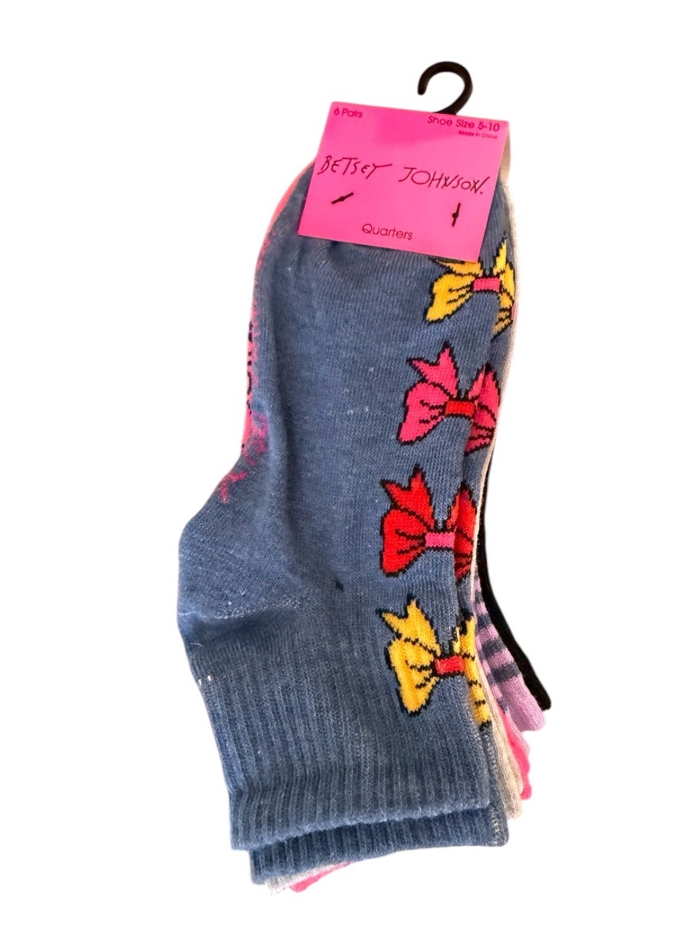 Betsey Johnson 6 Pairs Bow Themed Socks